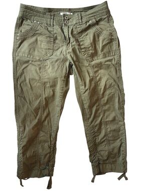 Ricki's Mid Rise Khaki Olive Green Cargo Capri Pants with Scrunch Ankle Ties